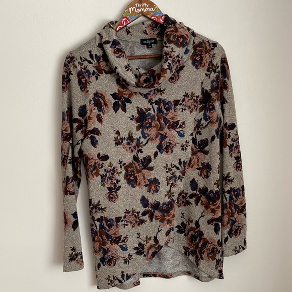 Eclipse small grey and floral women’s long sleeve top/blouse. - Picture 1 of 12
